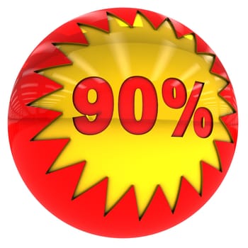 3d sphere with star and ninety percent with clipping path and isolated on white