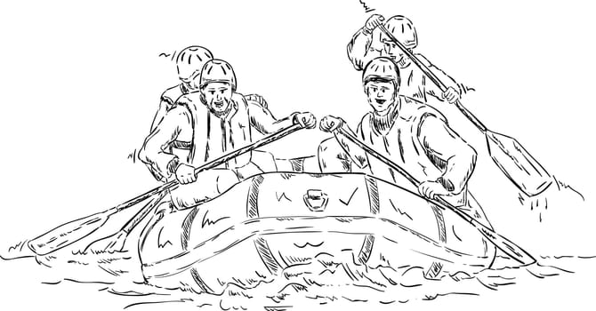 vector - four people rafting , isolated on background