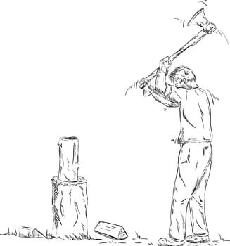 vector - man splitting wood with an axe isolated on background