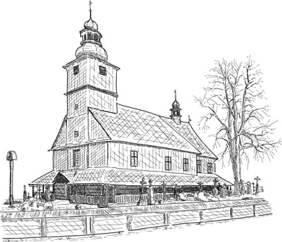 old wooden chapel with cementery in Sedliste, Czech republic