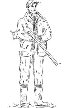 vector - hunter with shotgun , isolated on background