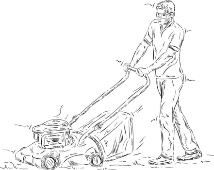 vector - Man cutting grass , isolated on background
