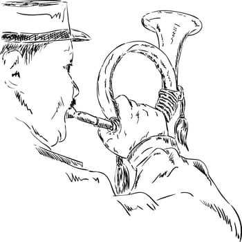 vector - postman with post trumpet ,isolated on background