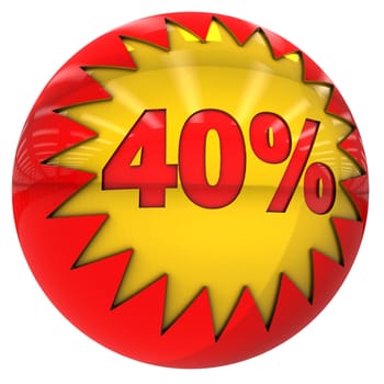 3d sphere with star and forty percent with clipping path and isolated on white
