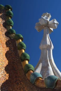 BARCELONA. APR 24: Casa Batllo. The roof is decorated with four chimney stacks, that are designed to prevent backdraughts. April 24, 2013 in Barcelona, Spain.