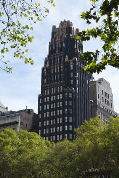 NEW YORK CITY - SEP 19: The American Radiator Building  is a landmark skyscraper located  in midtown Manhattan. It was conceived by the architects John Howells and Raymond Hood in 1924 September 19, 2012  in Manhattan, New York City.