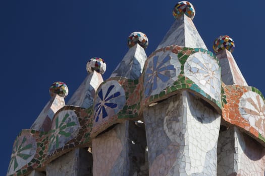 BARCELONA. APR 24: Casa Batllo. The roof is decorated with four chimney stacks, that are designed to prevent backdraughts. April 24, 2013 in Barcelona, Spain.