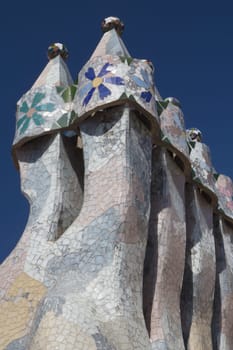 BARCELONA. APR 24: Casa Batllo. The roof is decorated with four chimney stacks, that are designed to prevent backdraughts. April 24, 2013 in Barcelona, Spain.