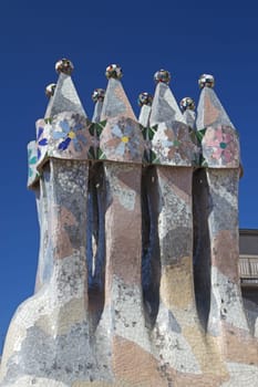 BARCELONA. APR 24: Casa Batllo. The roof is decorated with four chimney stacks, that are designed to prevent backdraughts. April 24, 2013 in Barcelona, Spain.