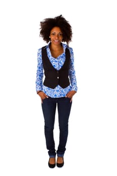 Attractive African-American woman exposed on white background