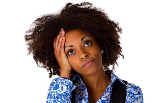 Sad African-American woman - exposed on white background