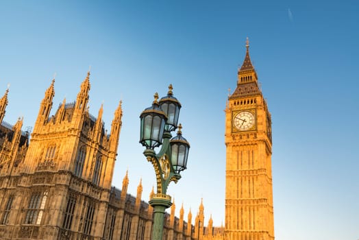 North face of Big Ben with Houses of Parliament, in London, UK