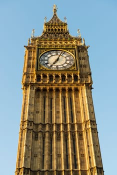 Low angle shot of west face of Big Ben in London, UK