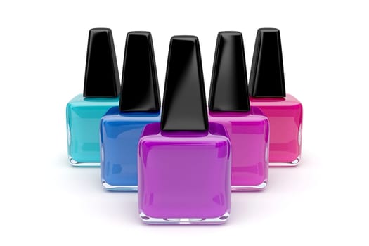 Group of nail polishes on white background