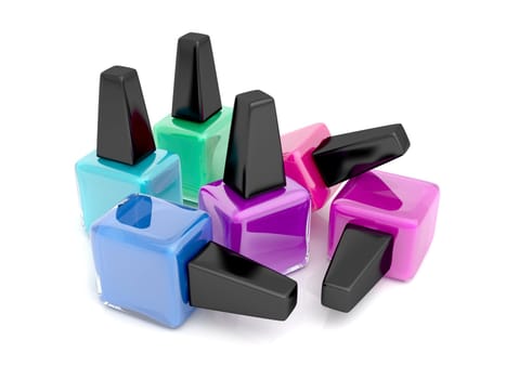 Nail polishes on white background