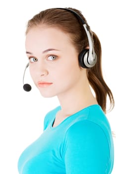 beautiful young call-center assistant smiling isolated