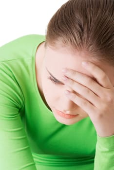 young sad woman,have big problems or depression,over white background