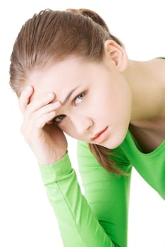 young sad woman,have big problems or depression,over white background