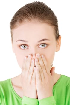shocked teen girl,isolated on white