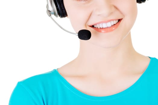 beautiful young call-center assistant smiling isolated