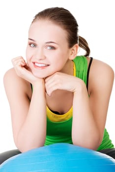 beautiful young healthy lifestyle woman with pilates exercise ball.