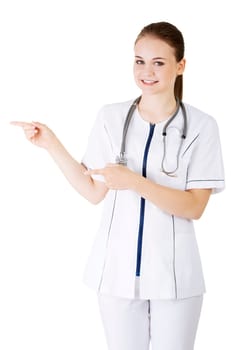 medical doctor presenting and showing copy space for text.