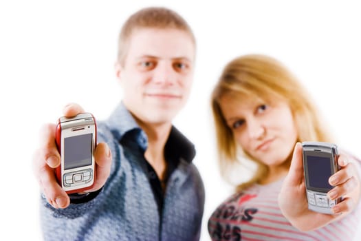 girl and a young man with a mobile phone