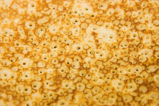 yellow porous texture of baked pancake close