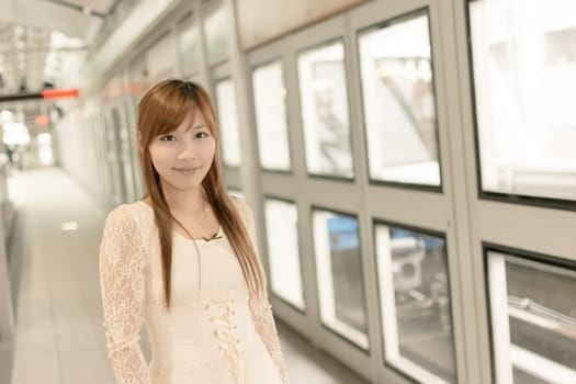 Asian beauty in MRT station, Taipei, Taiwan.