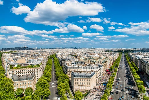 aerial view champs elysees cityscape of Paris in france