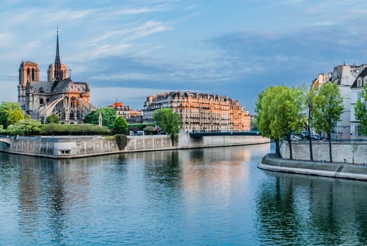 notre dame de paris and the seine river France in the city of Paris in france