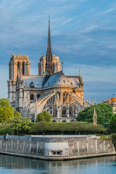 notre dame de paris and the seine river France in the city of Paris in france