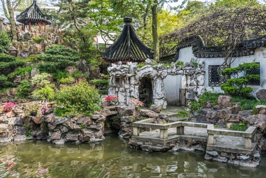 detail of the historic Yuyuan Garden created in the year 1559 by Pan Yunduan in shanghai china