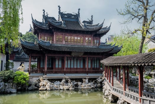 detail of the historic Yuyuan Garden created in the year 1559 by Pan Yunduan in shanghai china