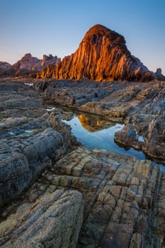 Sunset in Playa de Gueirua, Asturias, Spain