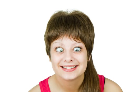 Girl with insane eyes on the isolated background