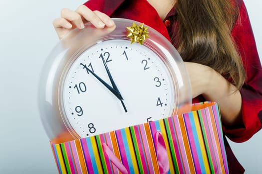 the girl with the clock. New Year's Eve