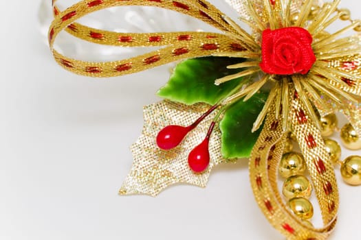 Christmas decorations. Bow with mistletoe on white background