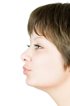 portrait kissing girls isolated on white background. Profile