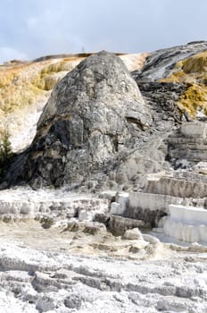 rocks and sulfur Mammoth Hot Springs in Yellowstone