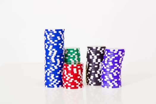 stack of poker chips on a white background