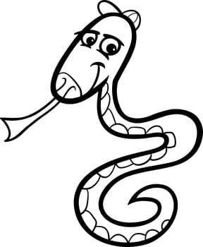 Black and White Cartoon Illustration of Funny Snake in the Cap Reptile Animal for Coloring Book