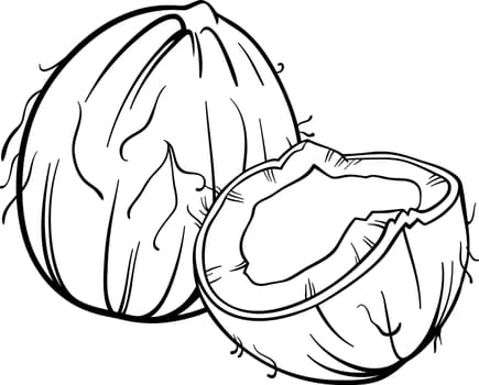 Black and White Cartoon Illustration of Coconut or Cocoanut Food Object for Coloring Book