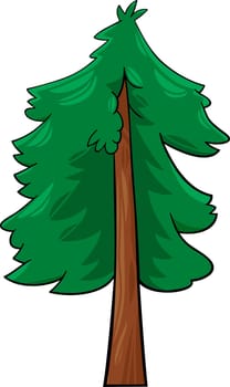 Cartoon Illustration of Green Conifer Tree or Spruce, Fir or Pine