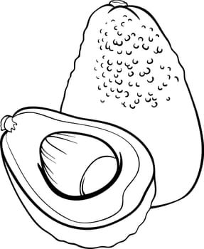 Black and White Cartoon Illustration of Avocado Fruit Food Object for Coloring Book