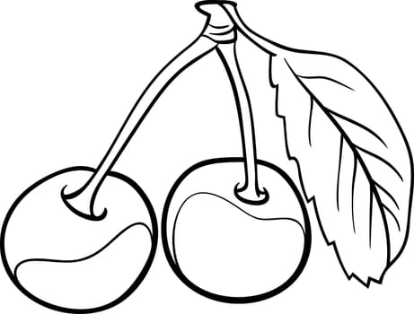 Black and White Cartoon Illustration of Cherry Fruits Food Object for Coloring Book