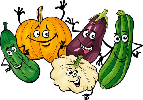 Cartoon Illustration of Funny Cucurbits Vegetables Food Characters Group