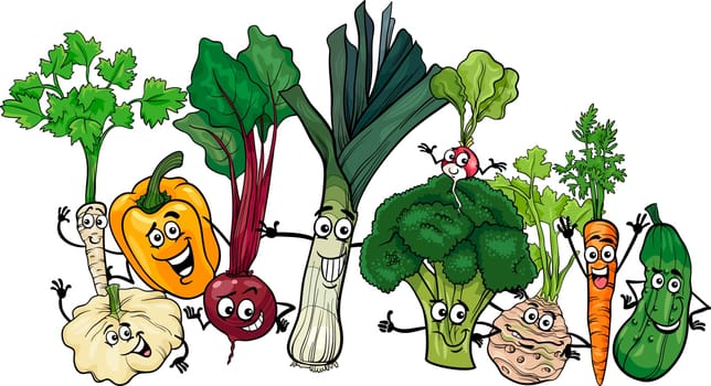 Cartoon Illustration of Funny Vegetables Food Characters Big Group