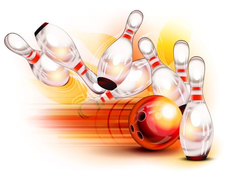 A red bowling ball crashing into the pins