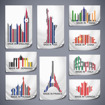 Set of colored barcode stickers made in the country